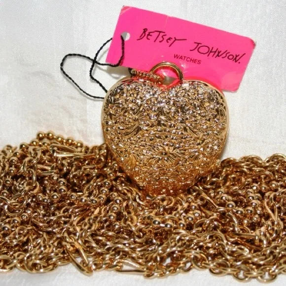 NWT - Betsey Johnson heart watch pendant necklace